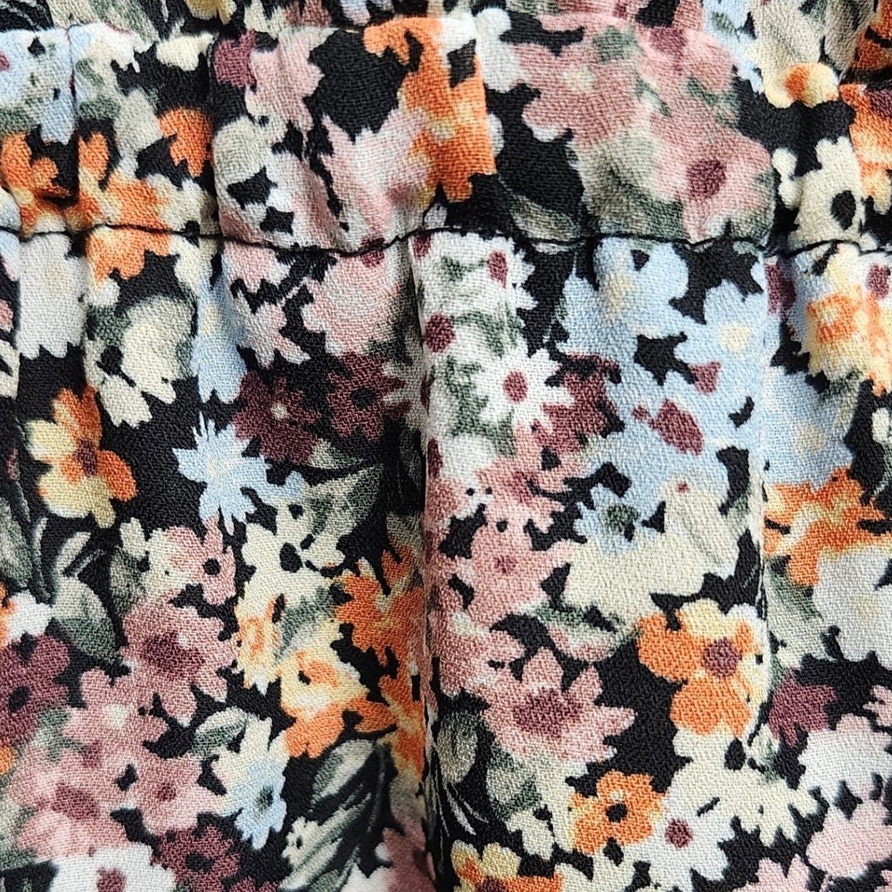 Daytrip Womens Floral V-Neck Mini Dress Orange Pink Blue Ruffle Hem Size Large - Picture 4 of 5